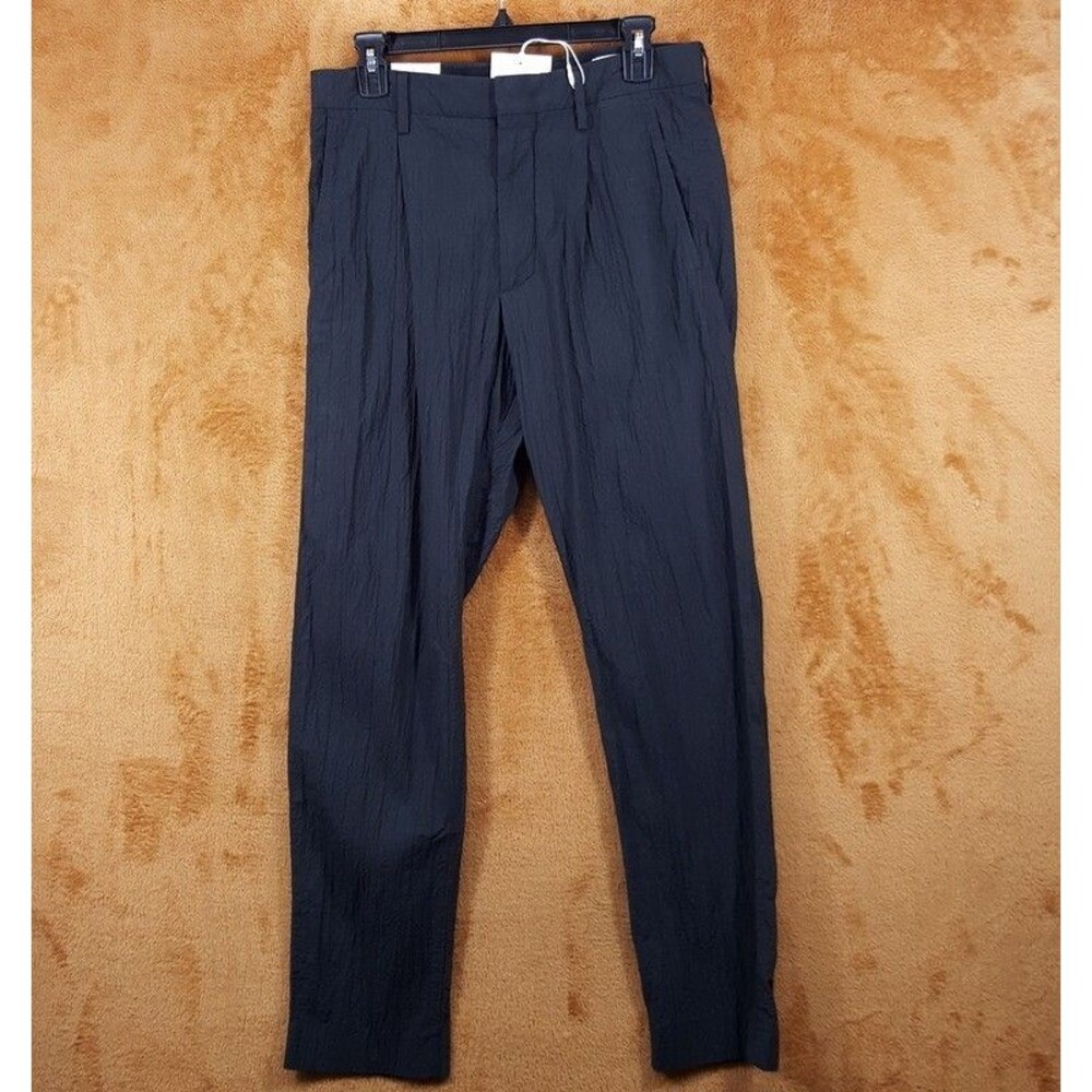 NN07 Pants Mens Size 34x32 Black Pleated Seersucker Trousers BILL $250